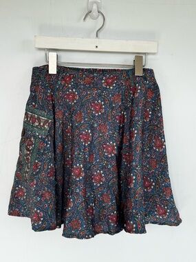 Earthbound Trading Co. Floral Paisley Blue A-Line Skirt Size Small